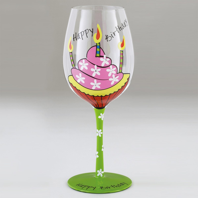 Verre A Vin Fantaisie Happy Birthday Peint Sur Rapid Cadeau