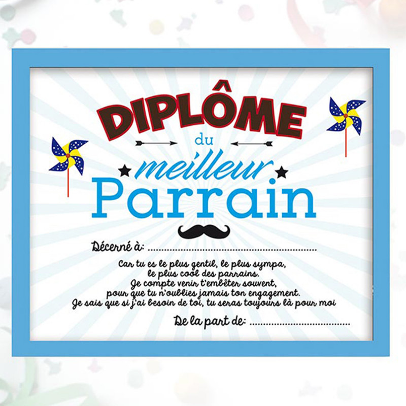 Diplome Humoristique Pour Homme Du Meilleur Parrain Sur Rapid Cadeau