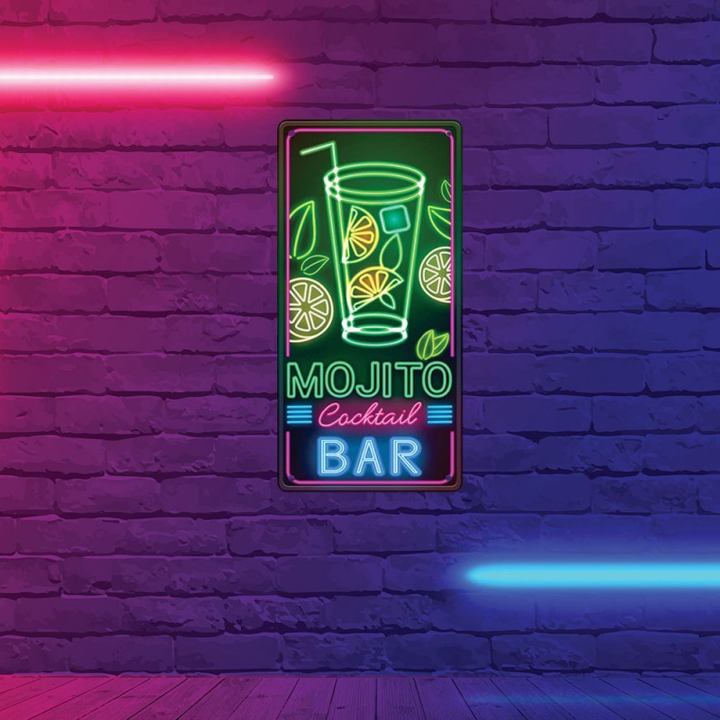 Néon Led Avec Plaque Métallique Et Illustration Mojito Pour Bar Sur Rapid Cadeau 