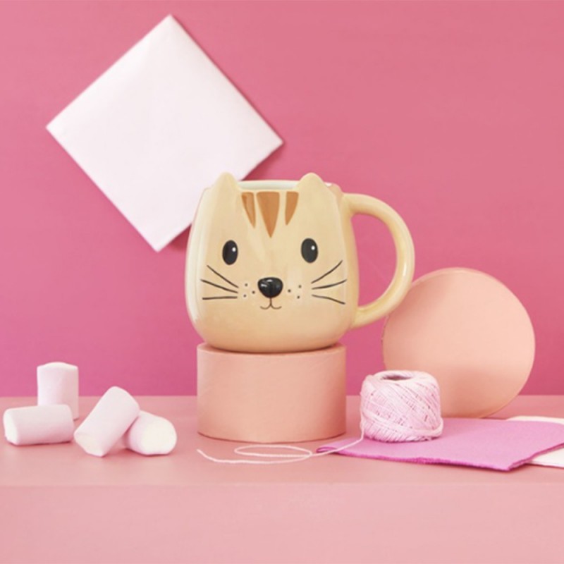 Mug original en forme de chat blanc en céramique avec oreilles 3D