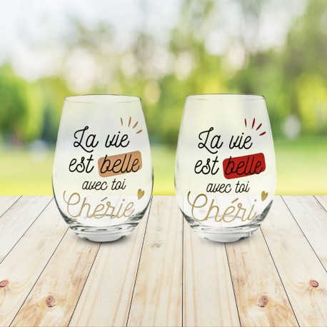 Coffret Duo Verres Chéri / Chérie - La Vie est Belle